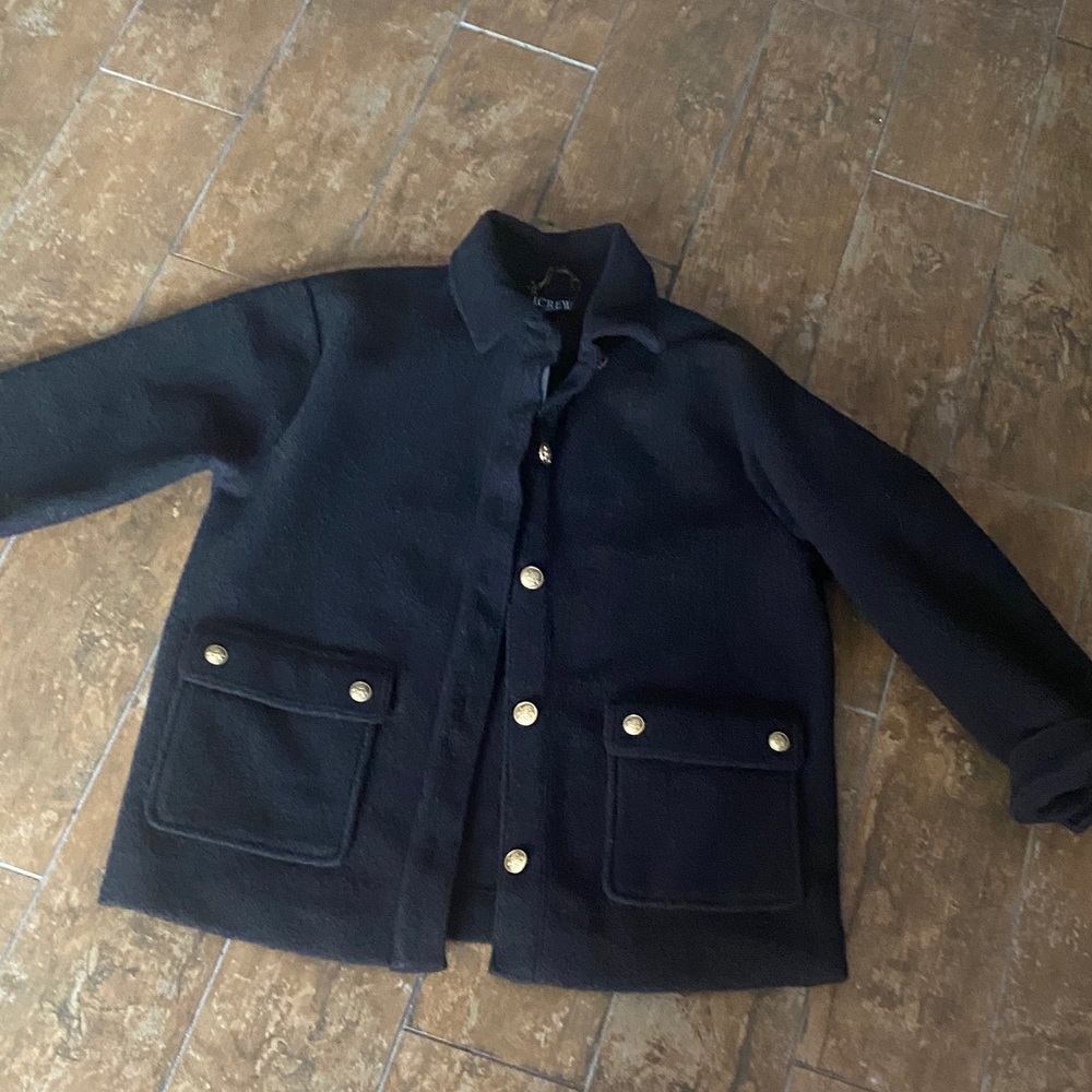 J. Crew Black Jacket. Gold buttons. Size medium. NWT. Button front. 100% poly.